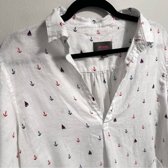 Forcynthia Beachwear Linen Pullover Tunic Top Swim Cover Boat Print Women Large - Picture 4 of 6